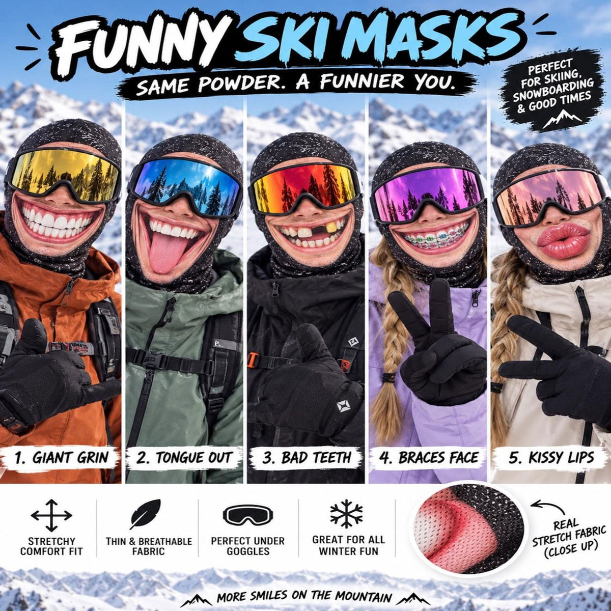 MollyTee Funny Face Ski Mask Balaclava (5 faces)