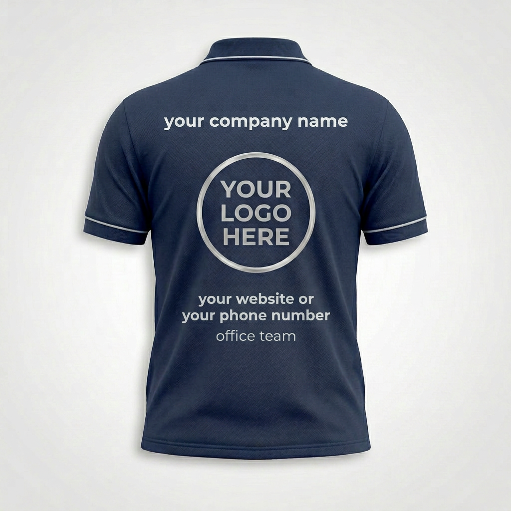 Custom Navy Circle Logo Office Polo Shirt - Back