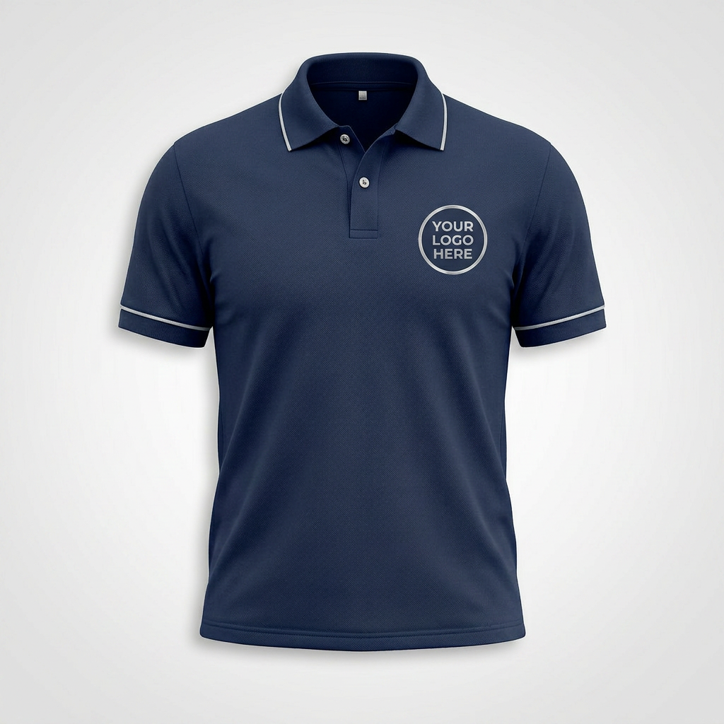 Custom Navy Circle Logo Office Polo Shirt - Front