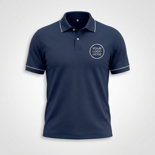 Custom Navy Circle Logo Office Polo Shirt - Front