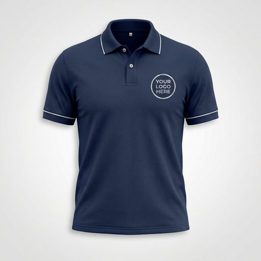 Custom Navy Circle Logo Office Polo Shirt - Front