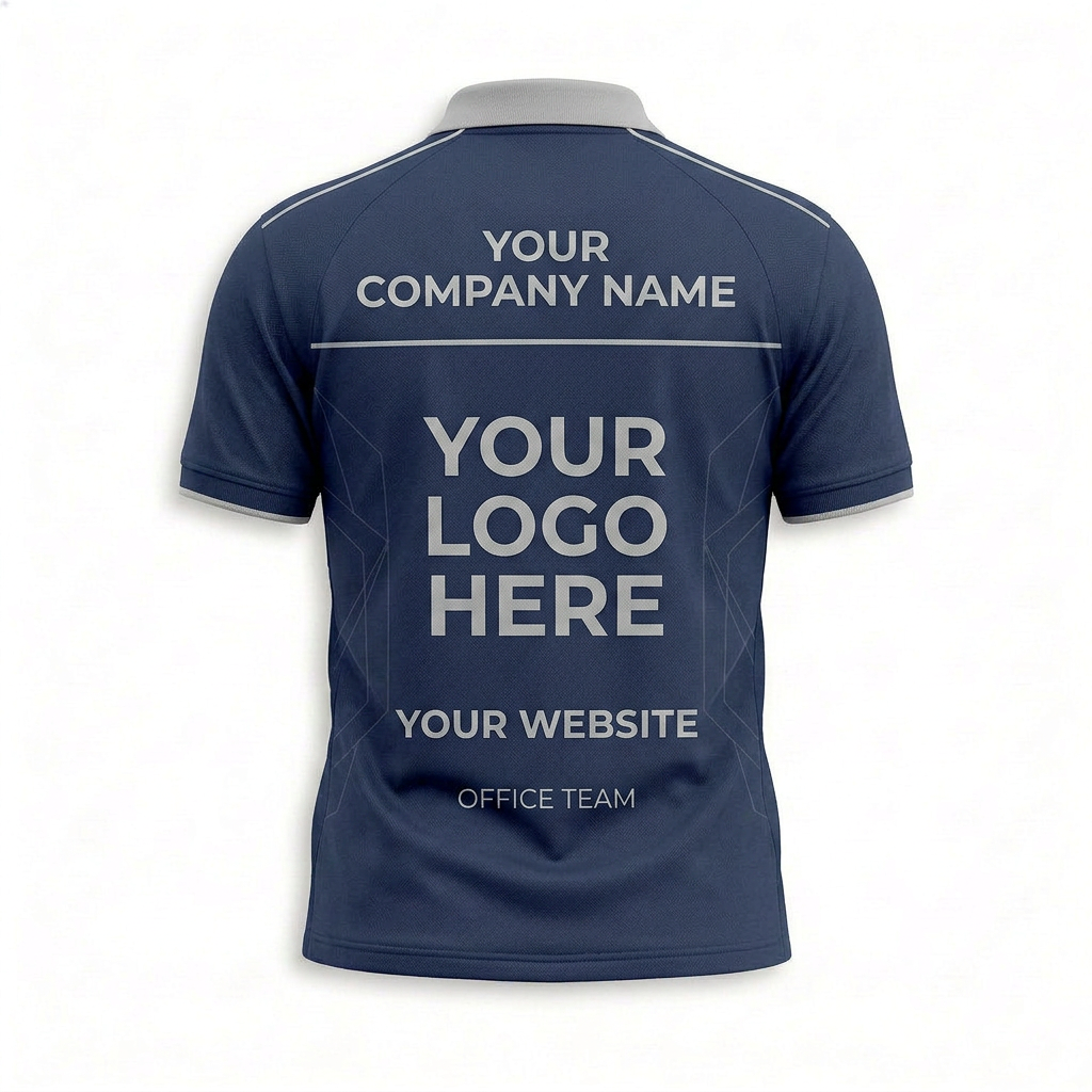 Custom Navy Gray Collar Office Polo Shirt - Back