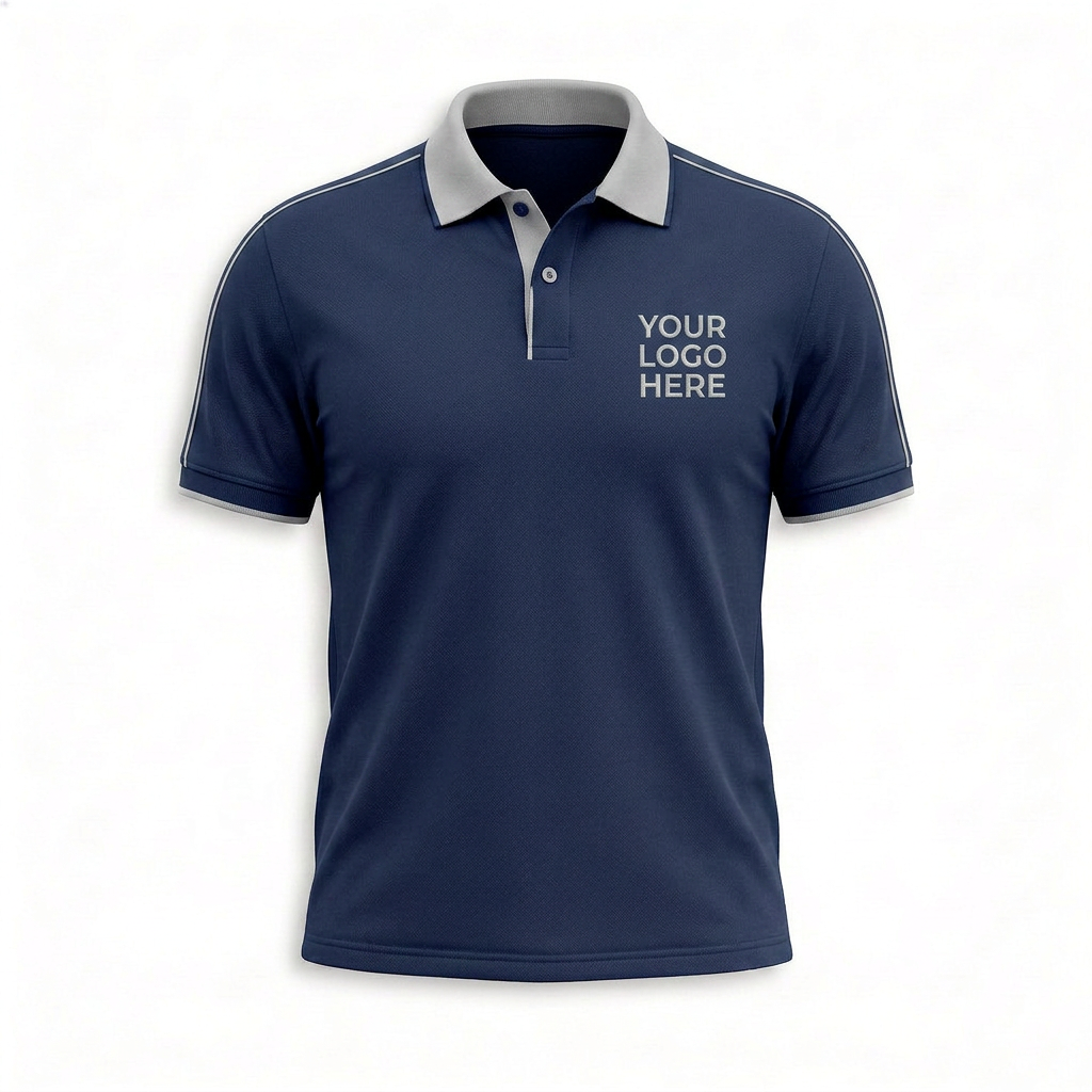 Custom Navy Gray Collar Office Polo Shirt - Front