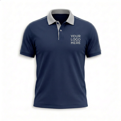 Custom Navy Gray Collar Office Polo Shirt - Front