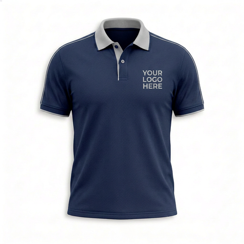 Custom Navy Gray Collar Office Polo Shirt - Front
