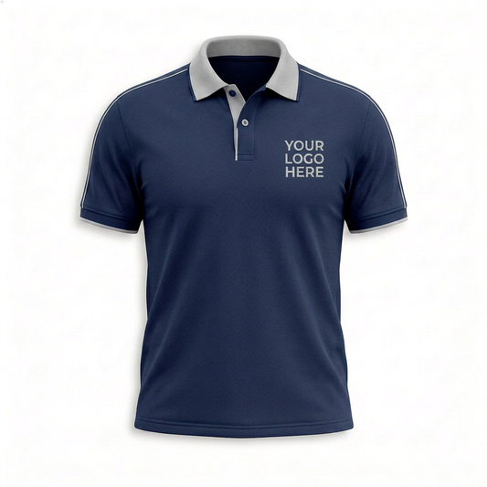 Custom Navy Gray Collar Office Polo Shirt - Front