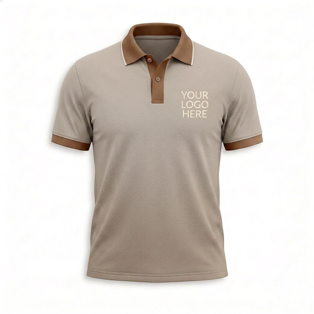 Custom Beige Brown Collar Office Polo Shirt - Front