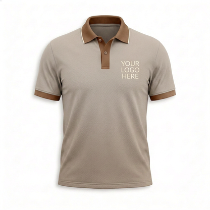 Custom Beige Brown Collar Office Polo Shirt - Front