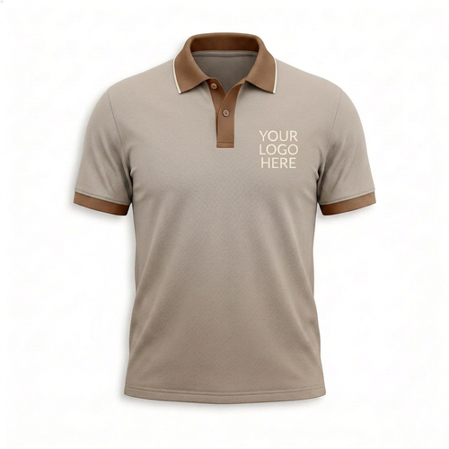 Custom Beige Brown Collar Office Polo Shirt - Front