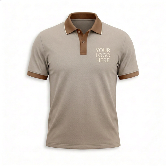 Custom Beige Brown Collar Office Polo Shirt - Front