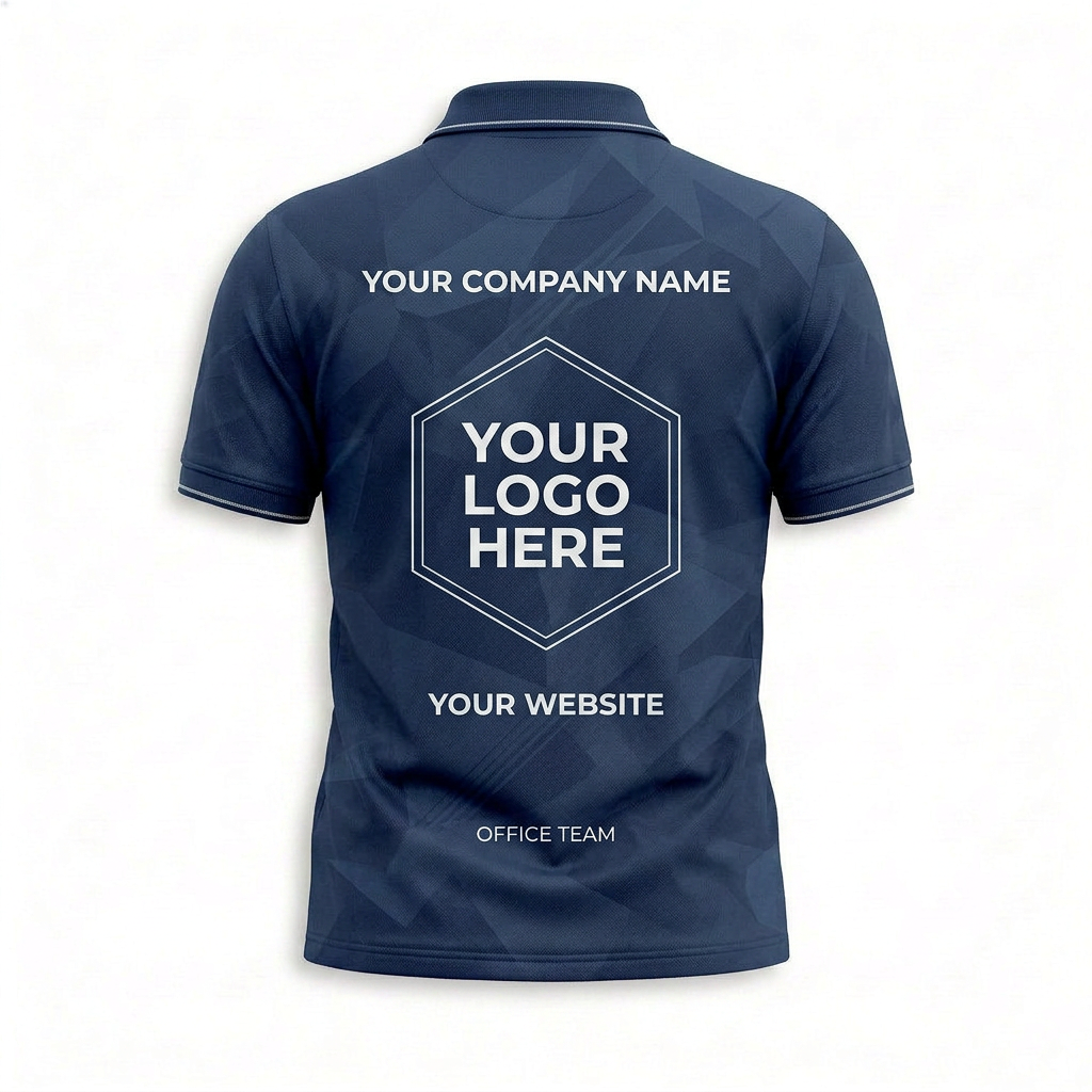 Custom Navy Geometric Office Polo Shirt - Back