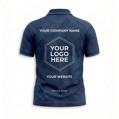 Custom Navy Geometric Office Polo Shirt - Back