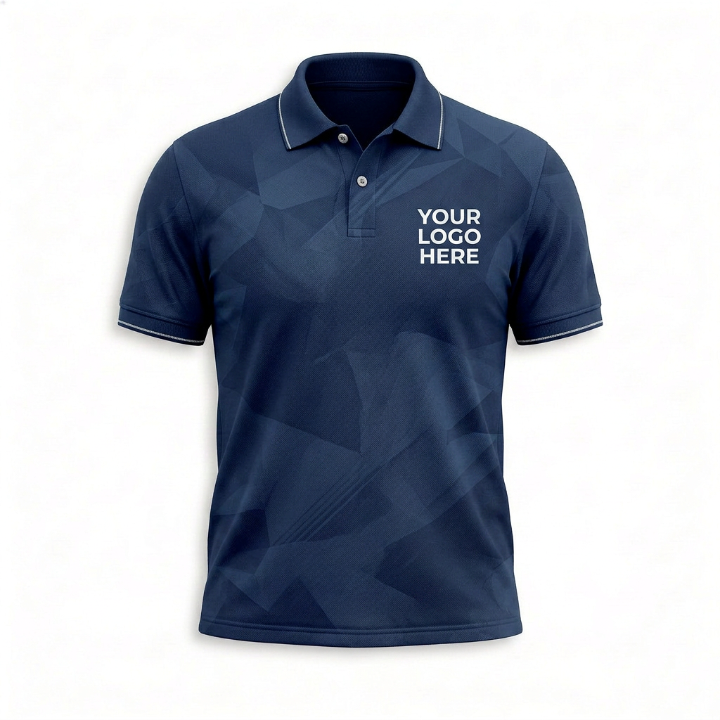 Custom Navy Geometric Office Polo Shirt - Front
