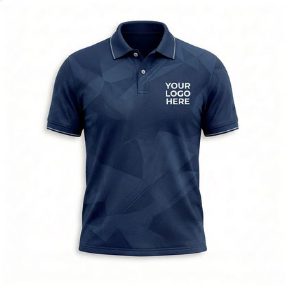 Custom Navy Geometric Office Polo Shirt - Front