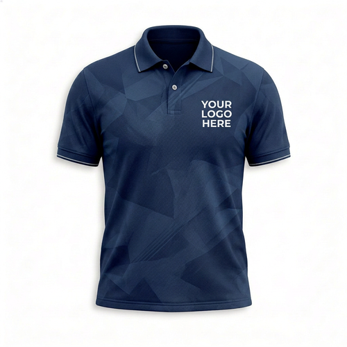 Custom Navy Geometric Office Polo Shirt - Front