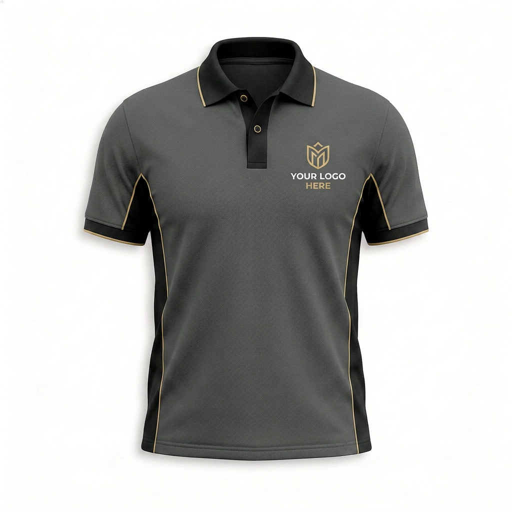 Custom Charcoal Gold Accent Office Polo Shirt - Front