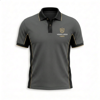 Custom Charcoal Gold Accent Office Polo Shirt - Front