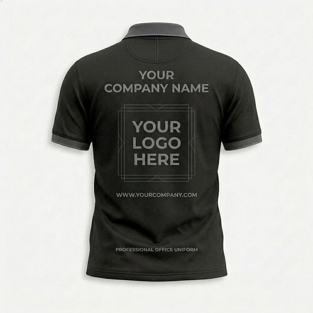 Custom Black Gray Office Polo Shirt - Back