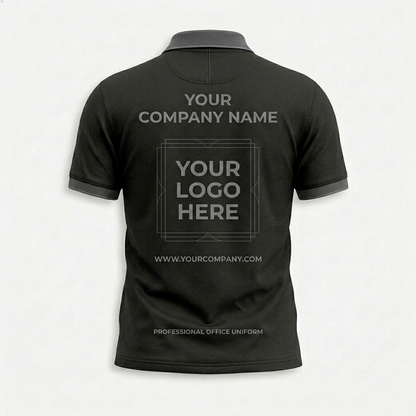 Custom Black Gray Office Polo Shirt - Back