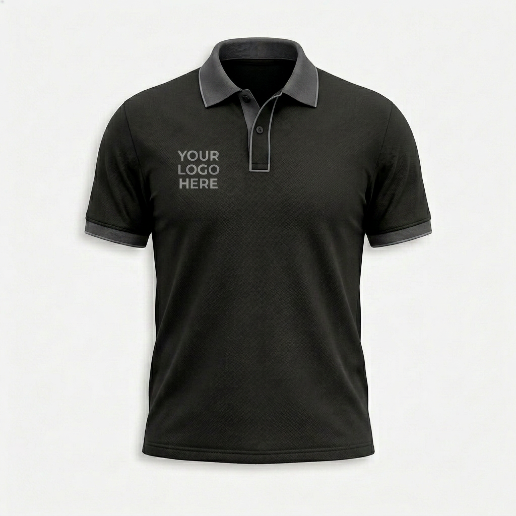 Custom Black Gray Office Polo Shirt - Front