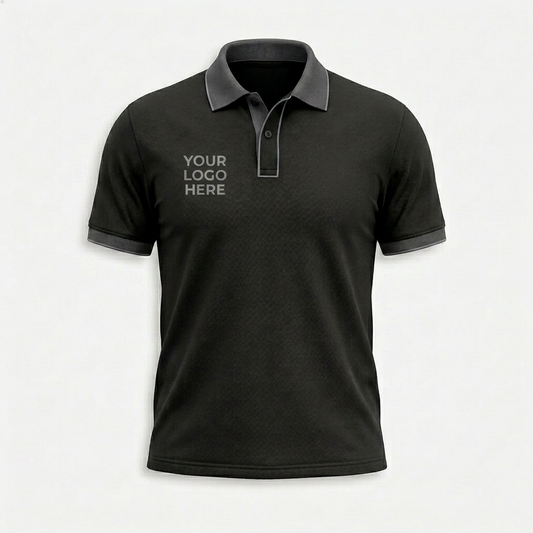 Custom Black Gray Office Polo Shirt - Front