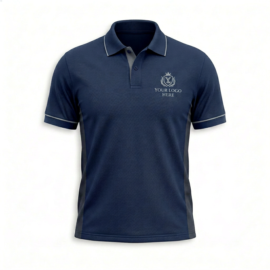 Custom Navy Side Panel Office Polo Shirt - Front