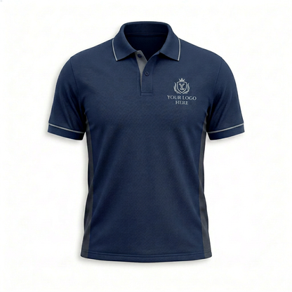 Custom Navy Side Panel Office Polo Shirt - Front