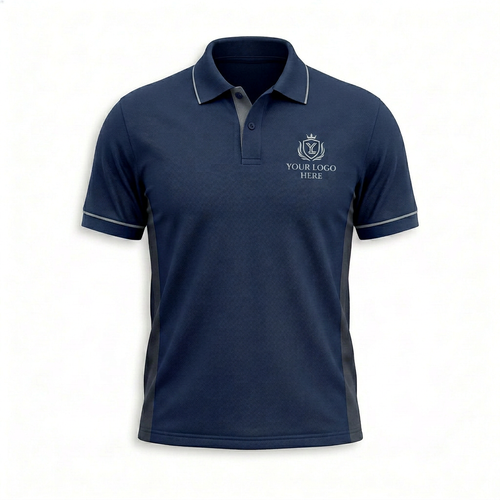 Custom Navy Side Panel Office Polo Shirt - Front