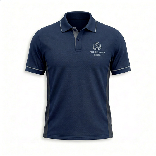 Custom Navy Side Panel Office Polo Shirt - Front
