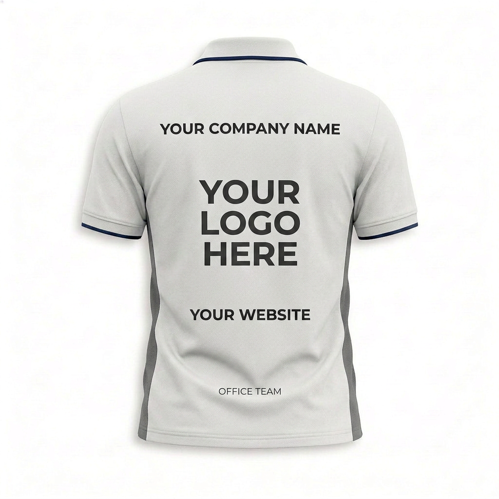 Custom White Gray Side Panel Office Polo Shirt - Back