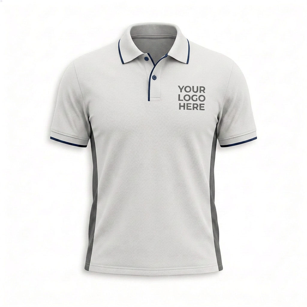 Custom White Gray Side Panel Office Polo Shirt - Front