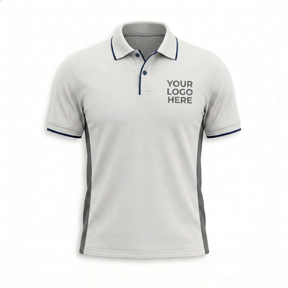 Custom White Gray Side Panel Office Polo Shirt - Front