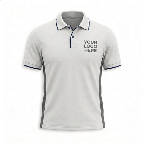 Custom White Gray Side Panel Office Polo Shirt - Front