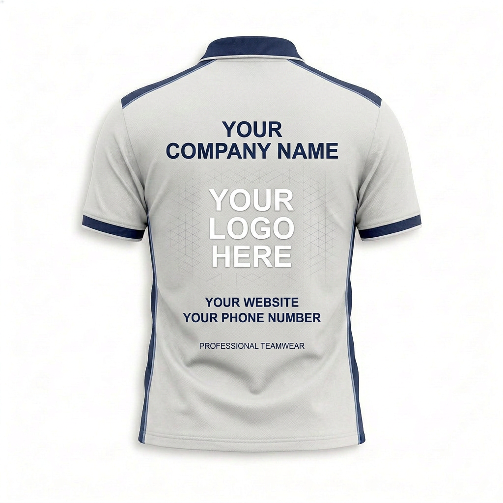 Custom White Navy Trim Office Polo Shirt - Back