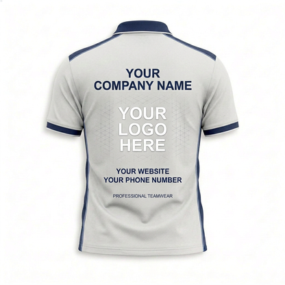 Custom White Navy Trim Office Polo Shirt - Back