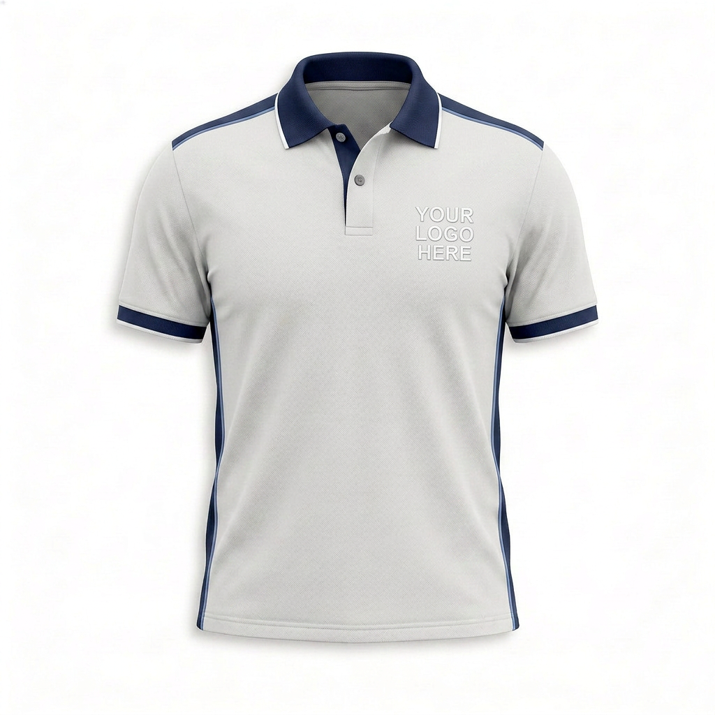 Custom White Navy Trim Office Polo Shirt - Front