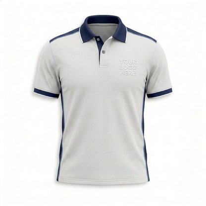 Custom White Navy Trim Office Polo Shirt - Front