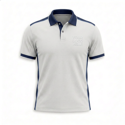 Custom White Navy Trim Office Polo Shirt - Front