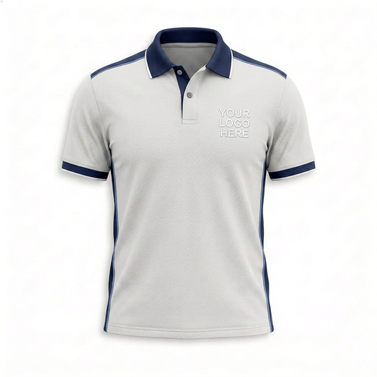 Custom White Navy Trim Office Polo Shirt - Front
