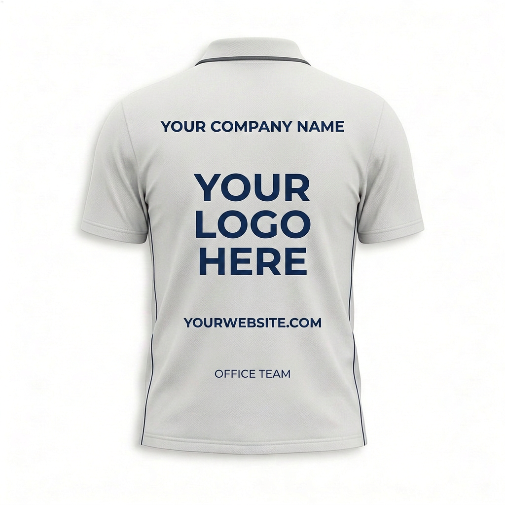 Custom White Navy Side Stripe Office Polo Shirt - Back
