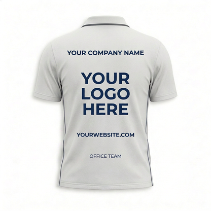Custom White Navy Side Stripe Office Polo Shirt - Back