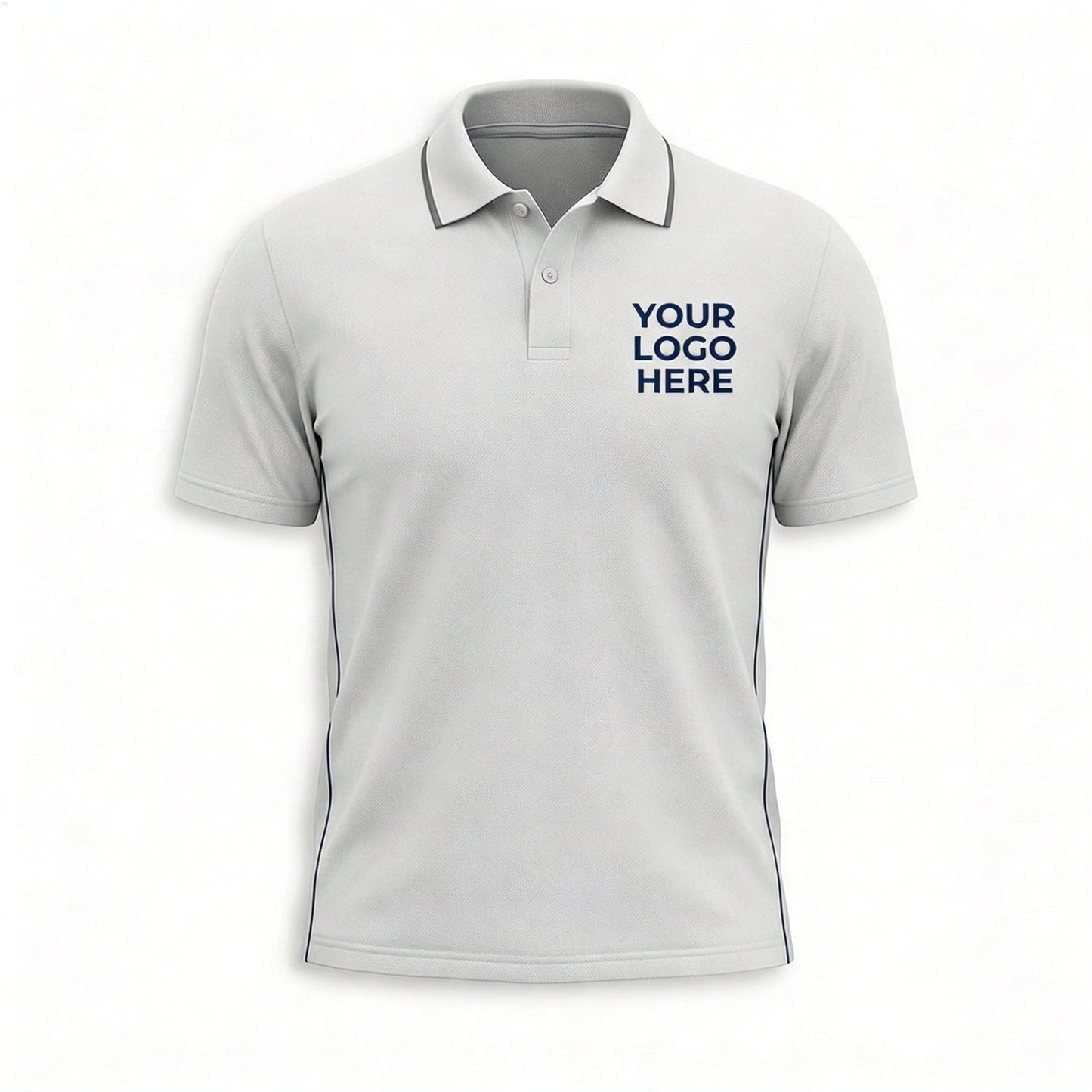 Custom White Navy Side Stripe Office Polo Shirt - Front