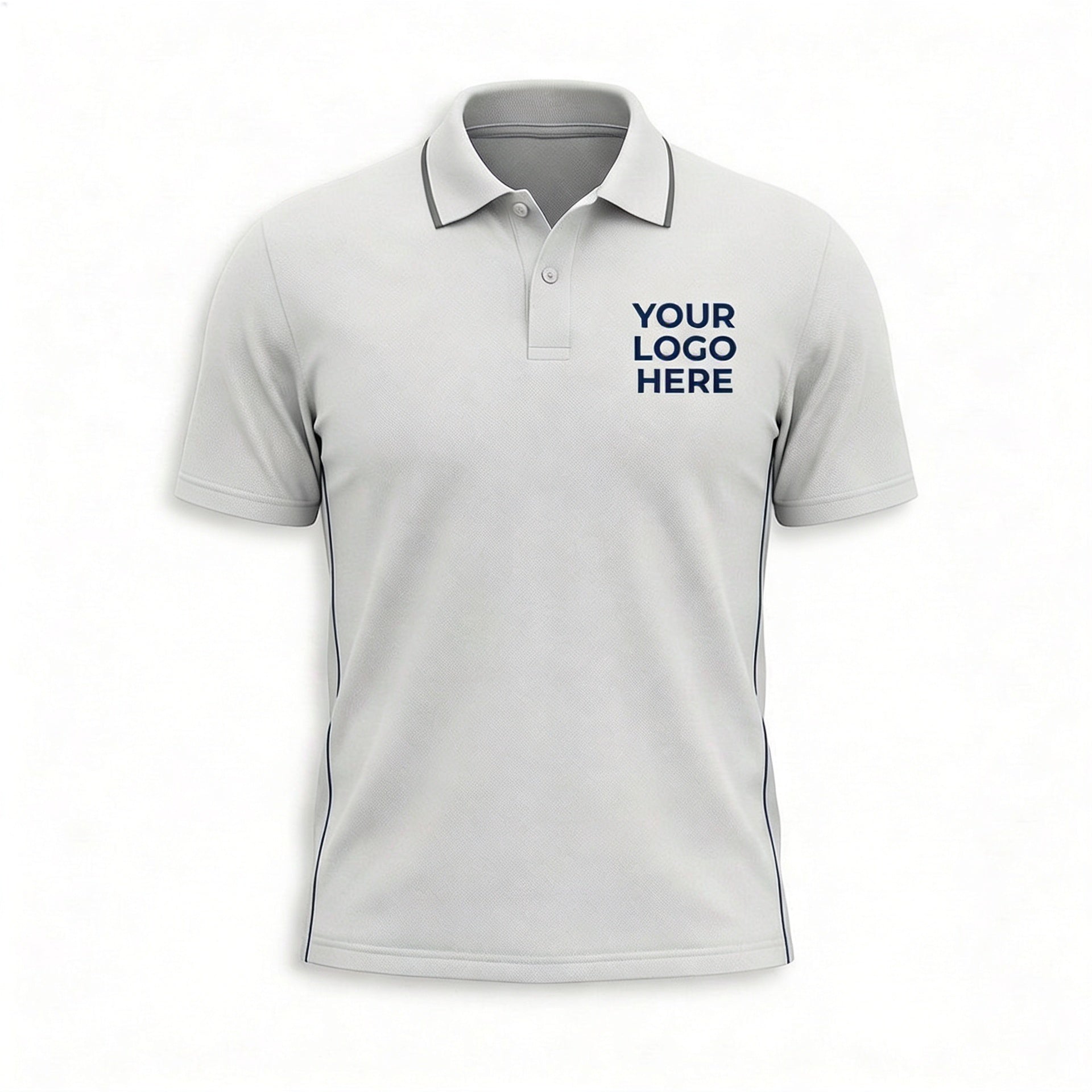 Custom White Navy Side Stripe Office Polo Shirt - Front