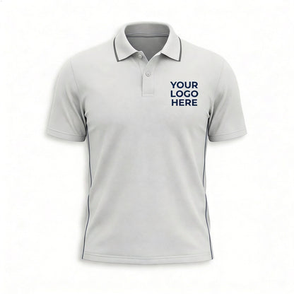 Custom White Navy Side Stripe Office Polo Shirt - Front