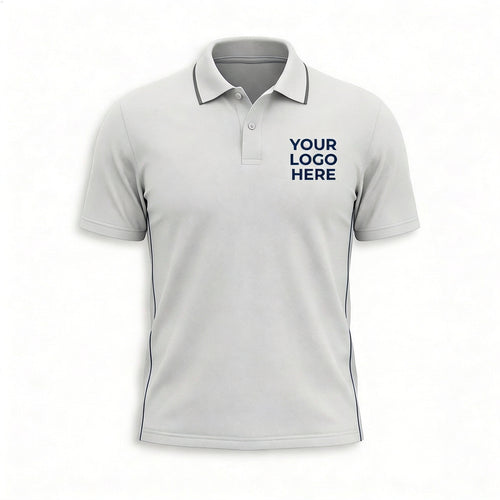 Custom White Navy Side Stripe Office Polo Shirt - Front