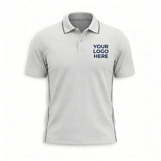 Custom White Navy Side Stripe Office Polo Shirt - Front