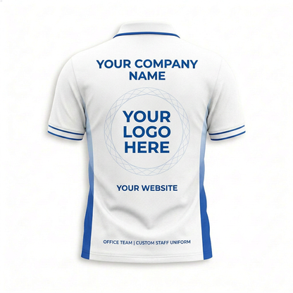 Custom White Blue Accent Office Polo Shirt - Back