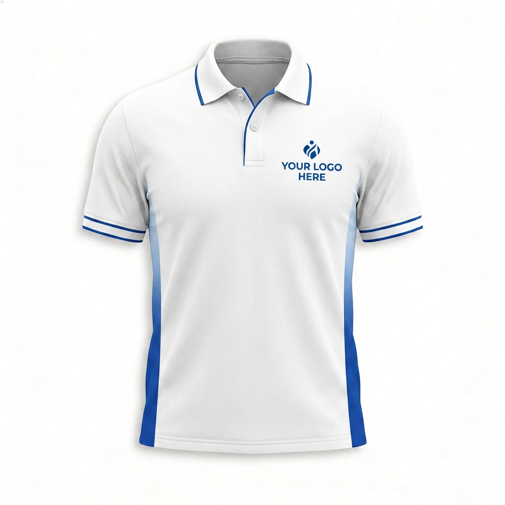 Custom White Blue Accent Office Polo Shirt - Front