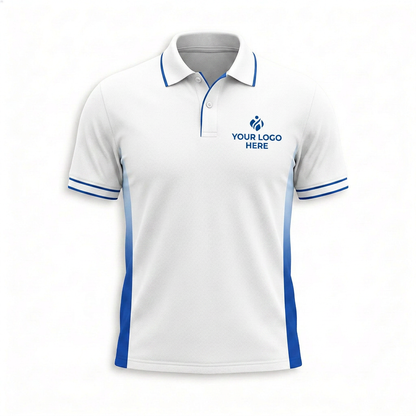Custom White Blue Accent Office Polo Shirt - Front