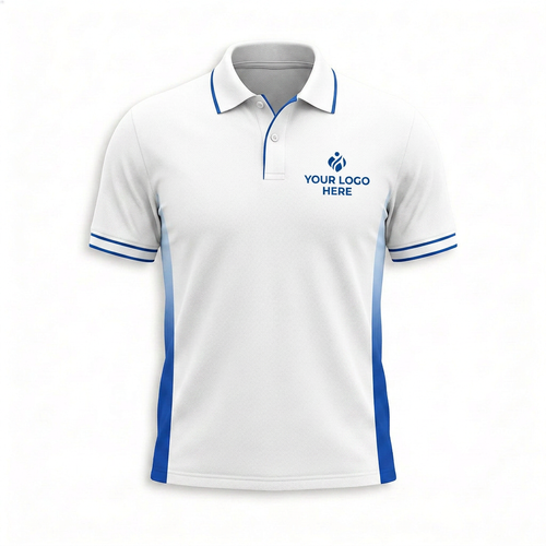 Custom White Blue Accent Office Polo Shirt - Front
